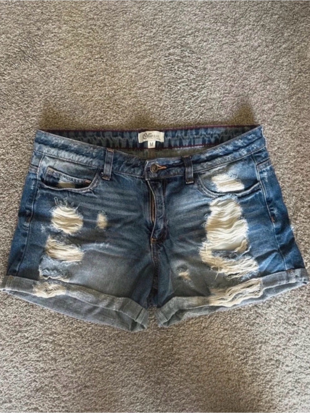 Cello Distressed Blue Denim Roll-Hem Shorts